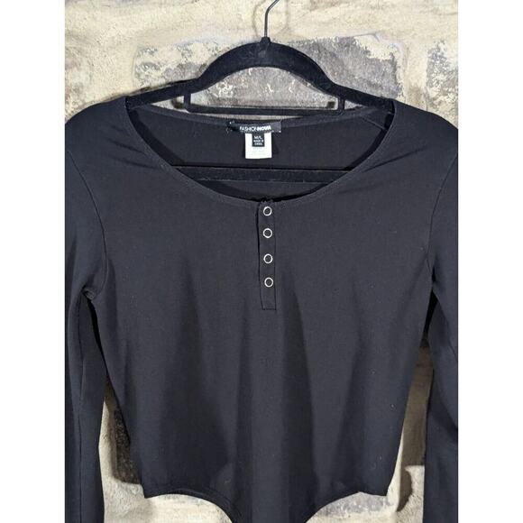 Fashion Nova Body Suit Woman's Medium Black Henley Basic Minimalist Gothic - Picture 3 of 13